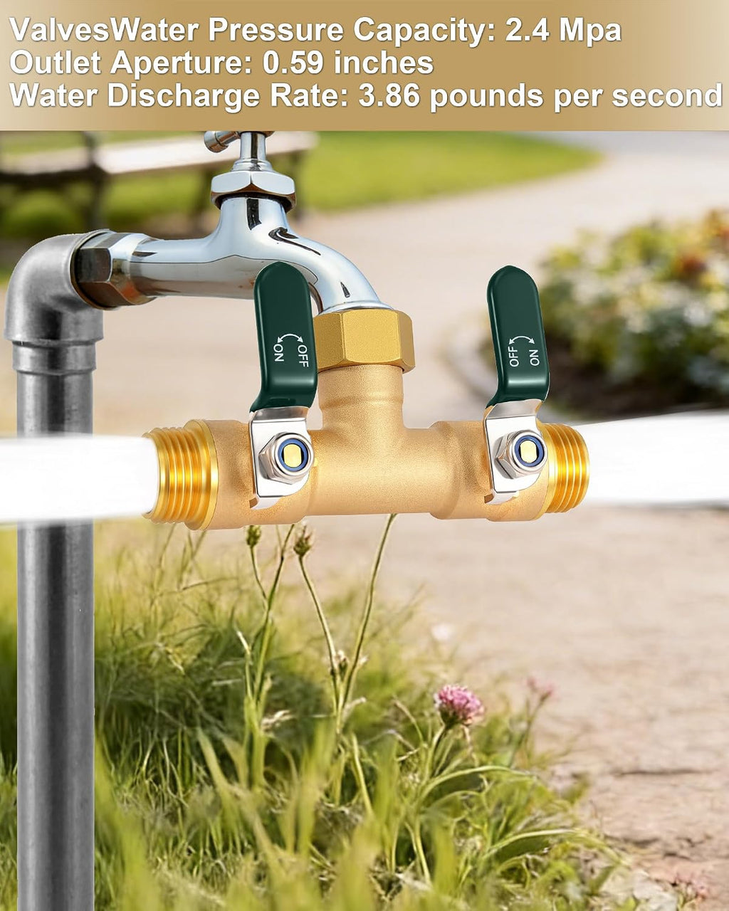EBH Garden Hose Splitter 2 Way, Heavy Duty Solid Brass Hose Splitter with Shutoff Valves, Water Spigot Splitter With
