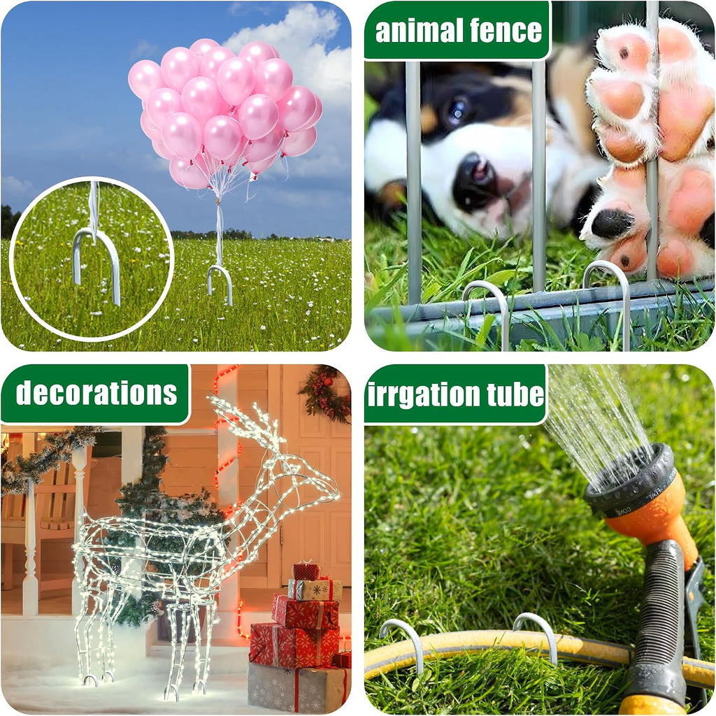200 Pack Garden Stakes 6 Inch U-Shaped Drip Irrigation Stakes Galvanized Landscape Staples Garden Pins Yard Lawn Ground