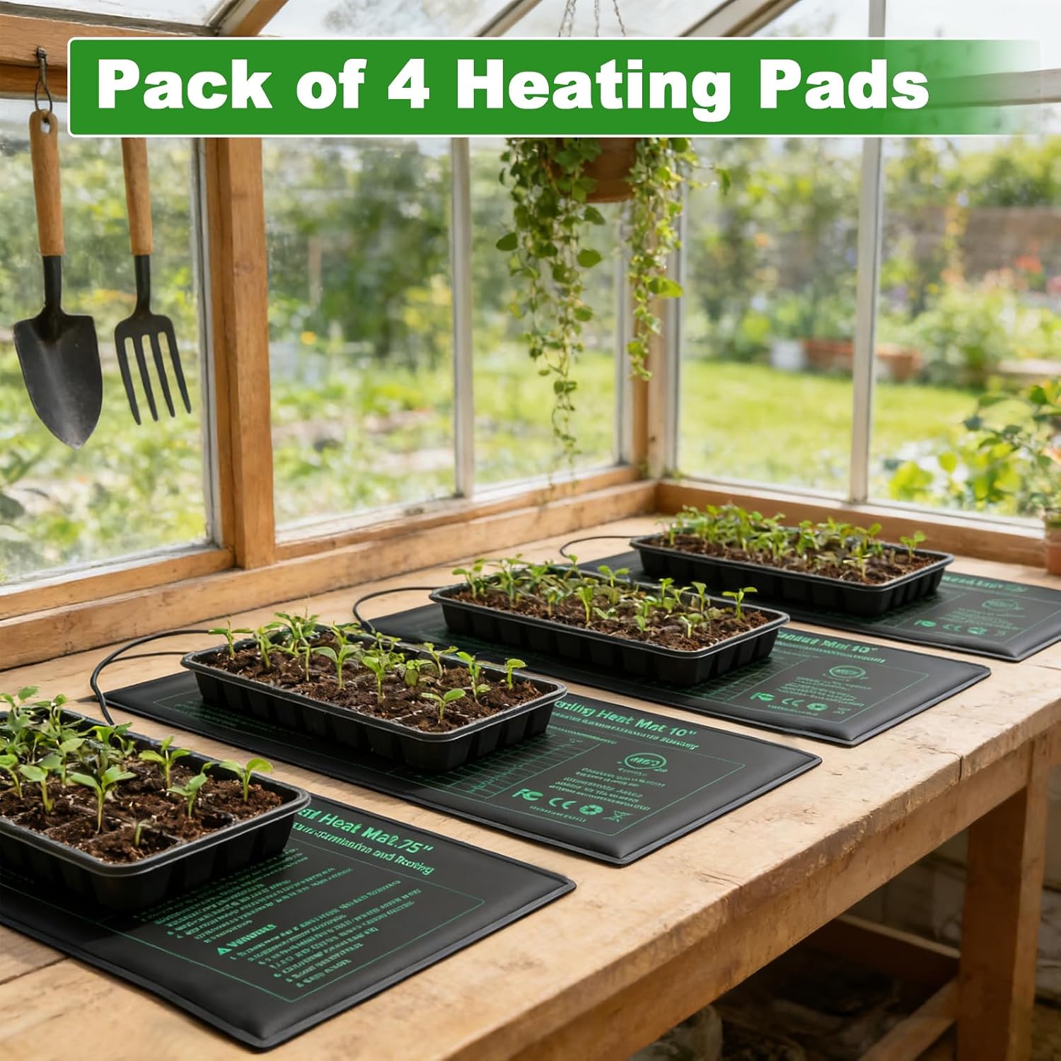 Bestio Waterproof Seeding Heat Mat 10"x 20.75", 4 Pack Durable Heat Mats for Seed Starting, UL & MET-Certified Plant