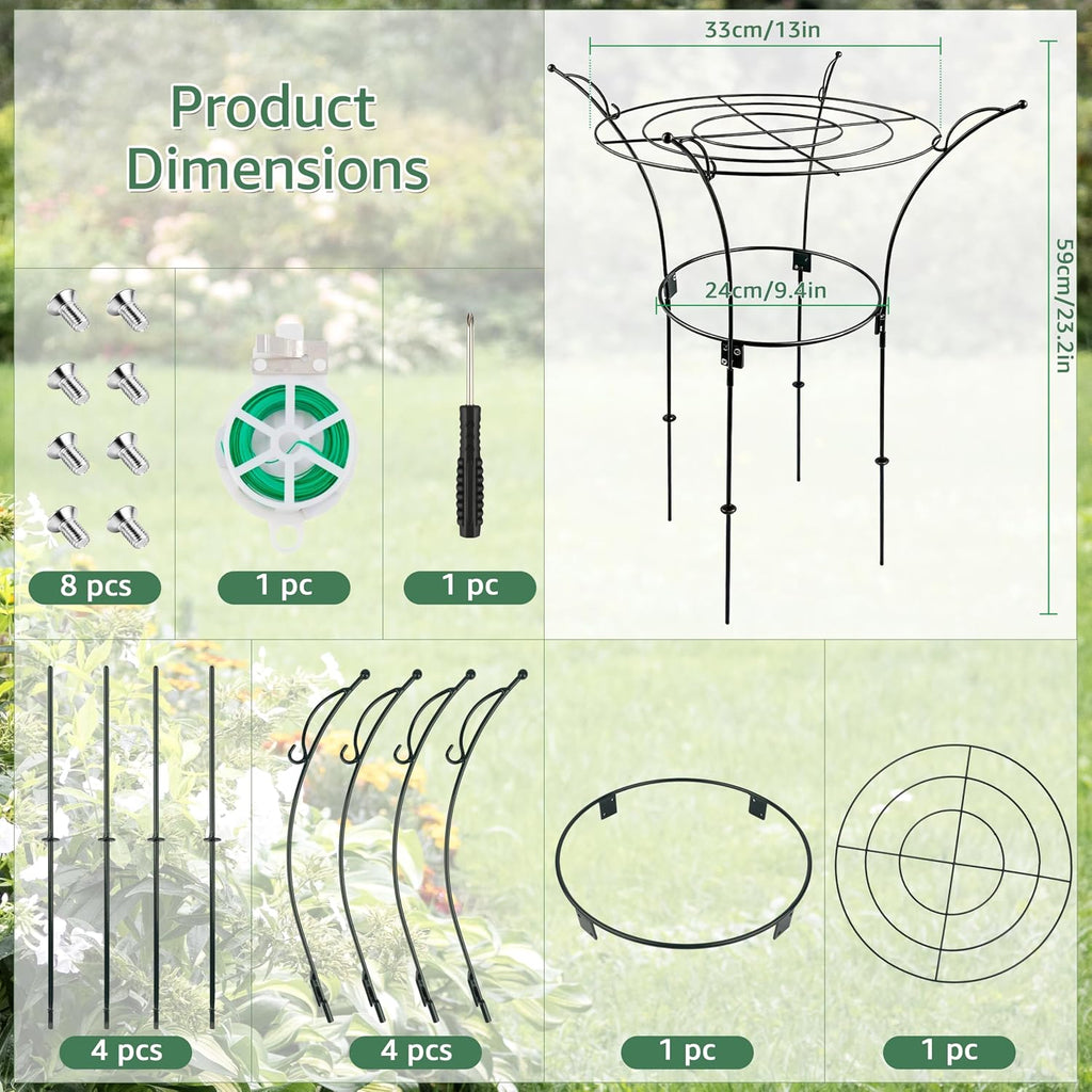 Fayoo 2 Pack Peony Cages and Supports with Twist Ties, 23.2" H X 13" D Heavy Duty Metal Plant Support Rings, Outdoor