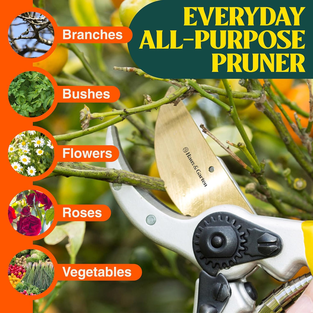 Haus & Garten ClassicPRO 8.5" Premium Titanium Bypass Garden Shears - Use as Pruners, Pruning Shears for Gardening