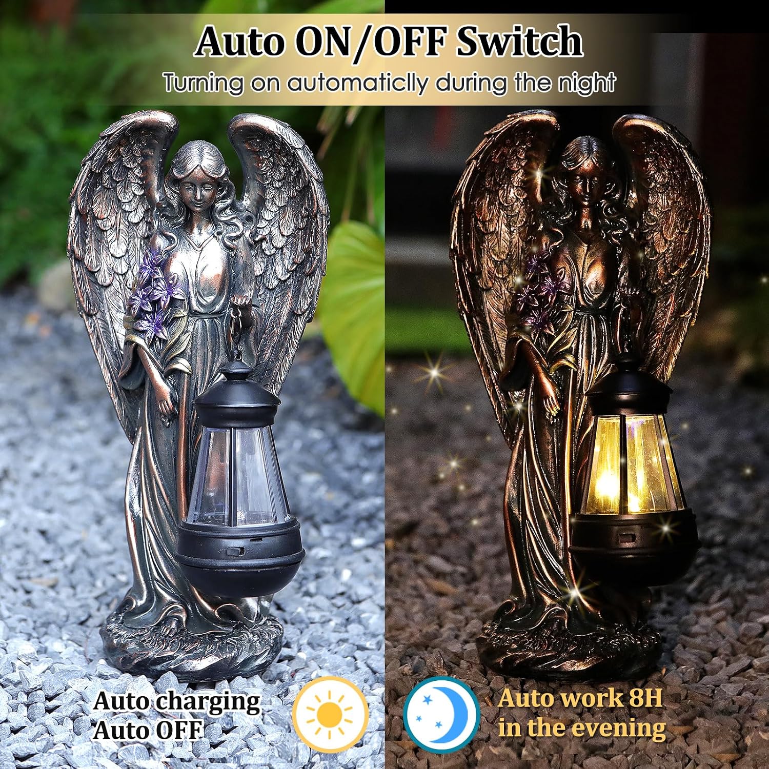 VChymm Solar Angel Outdoor Garden Decor Statues – 13.2 inches Solar Outdoor Sculptures for Outside Yard Art Patio