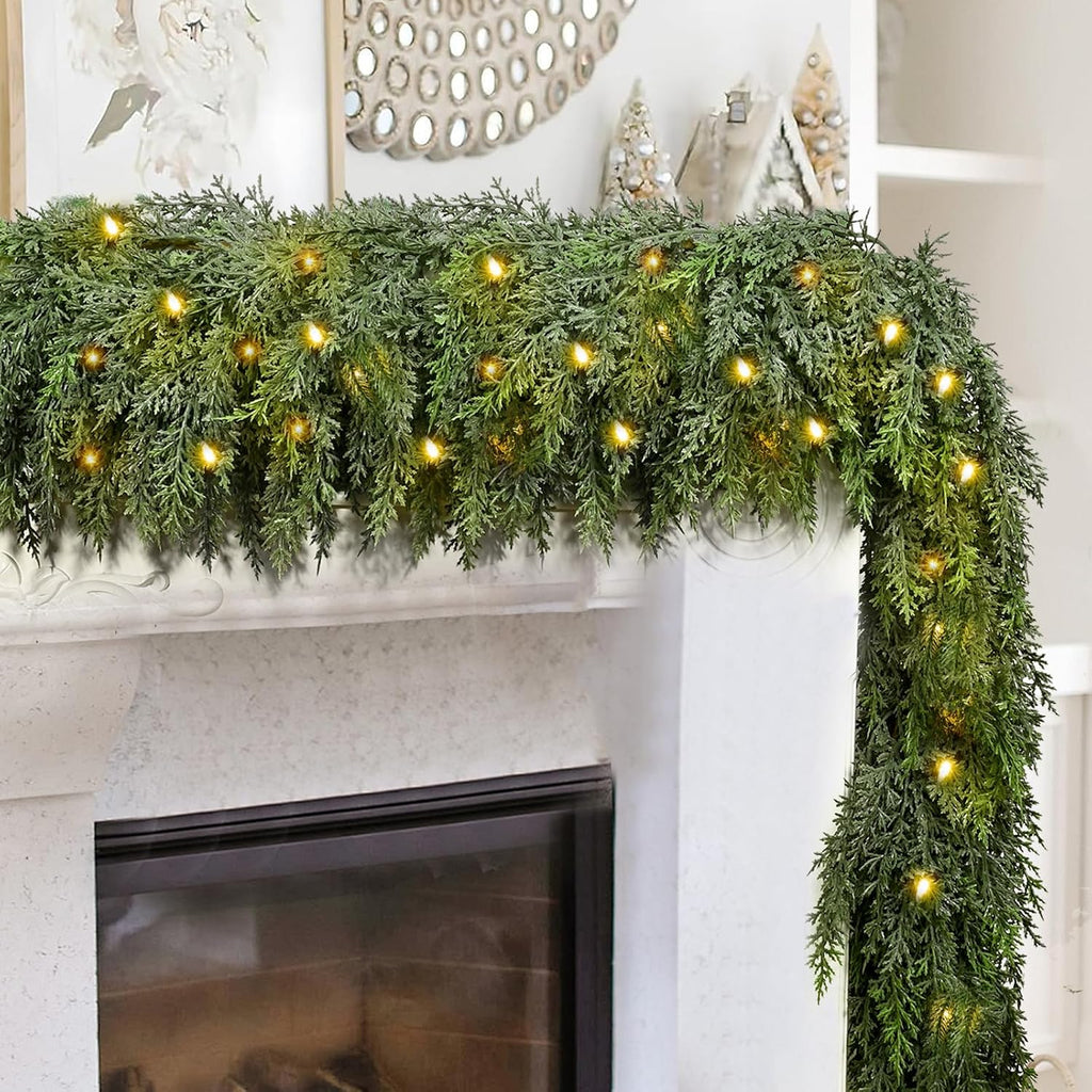 12 Ft Christmas Cedar Garland, Real Touch Soft Greenery Mantel Decor