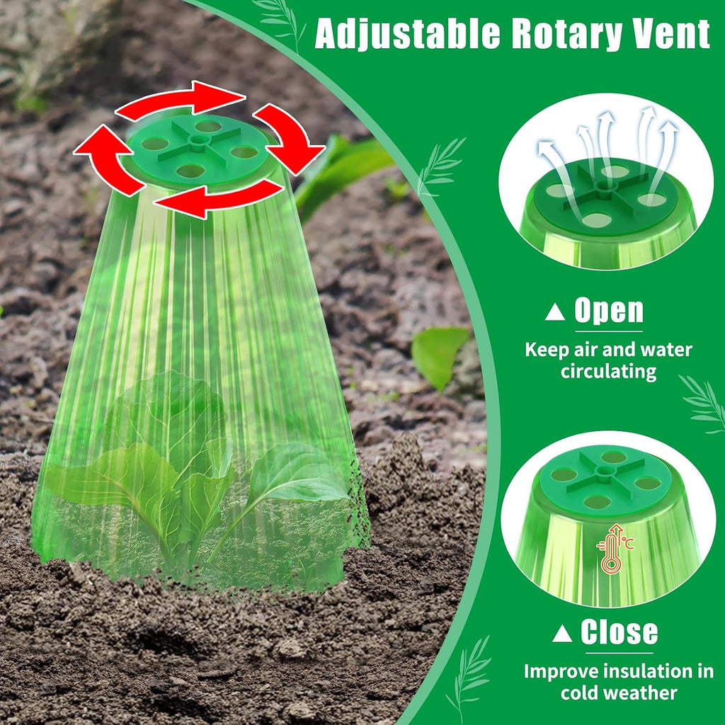 UQM 50 Pack Garden Cloches for Plants with Rotary Vent Cover Reusable | Bell Plant Protector Garden Protection from