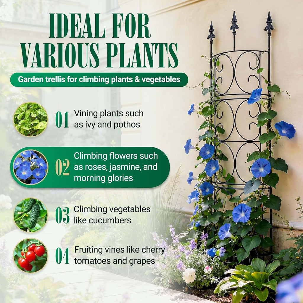 2 Pack 56.7'' H x 12'' W Garden Trellis for Climbing Plants Outdoor, Rustproof Metal Garden Flower Trellis, Rose