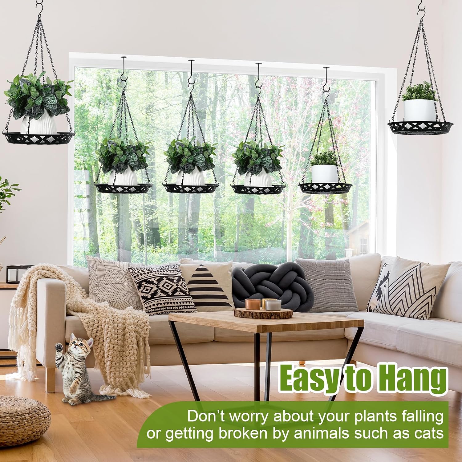 Enhon 3 Pack Plant Hanger, 12" Metal Hanging Planter for Indoor Plants | Classy Glossy Black, Decorative Wall Hanging