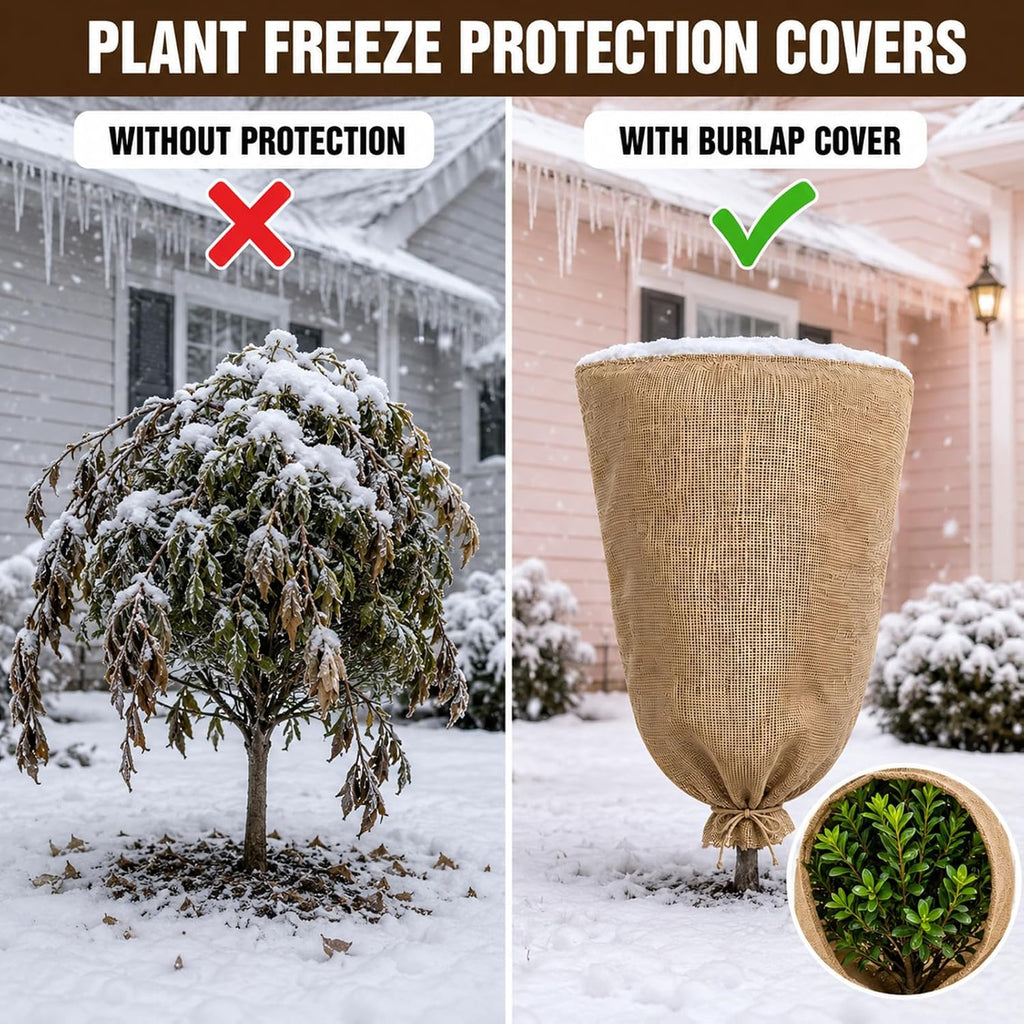 3 Pack 24'' x 40'' Reusable Warm Burlap Winter Plant Cover Bags with Drawstring Burlap Plant Covers Freeze Protection