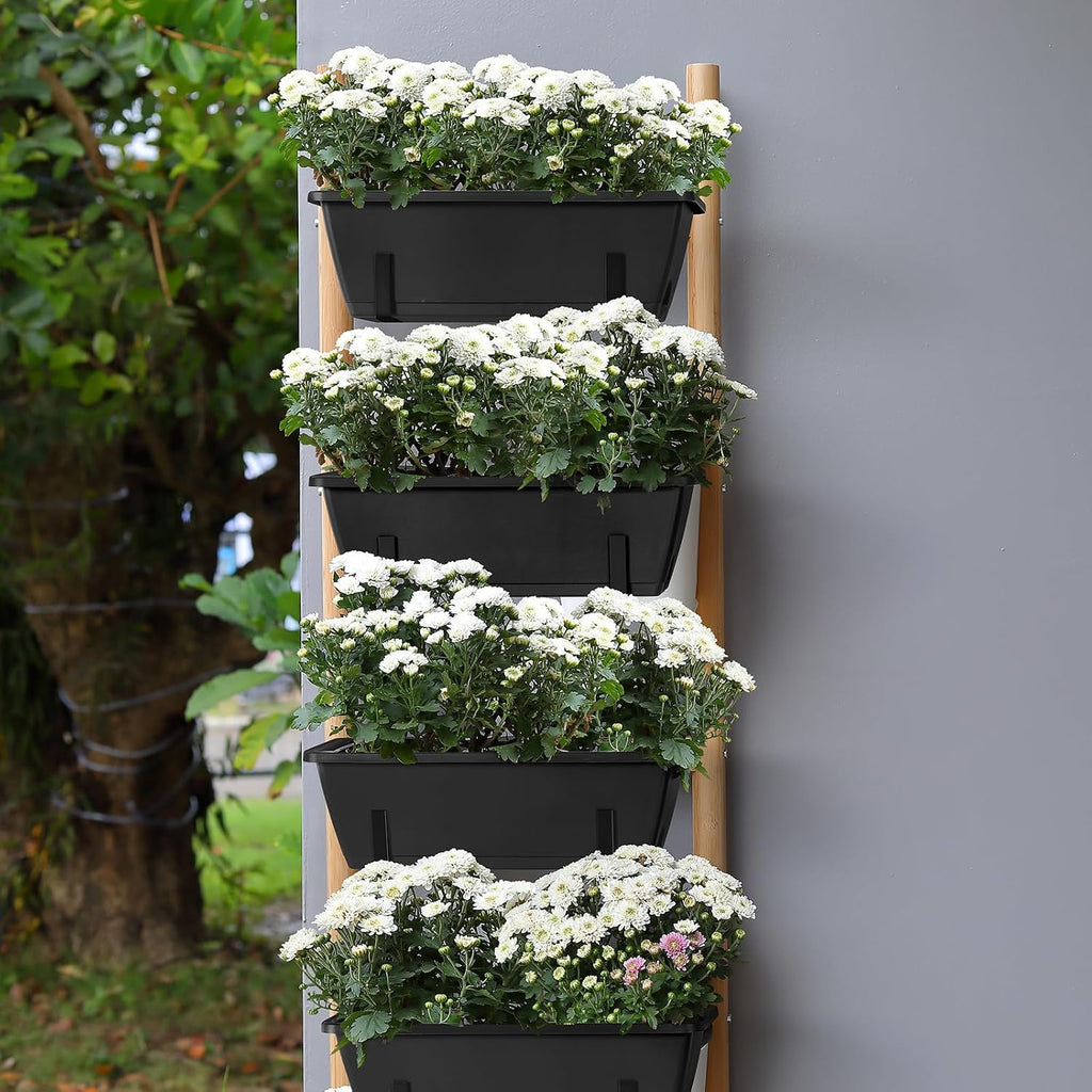 4 Pack Window Boxes Planters Railing Planter Box with Adjustable Brackets | Deck Railing Hanging Flower Pots 17’’