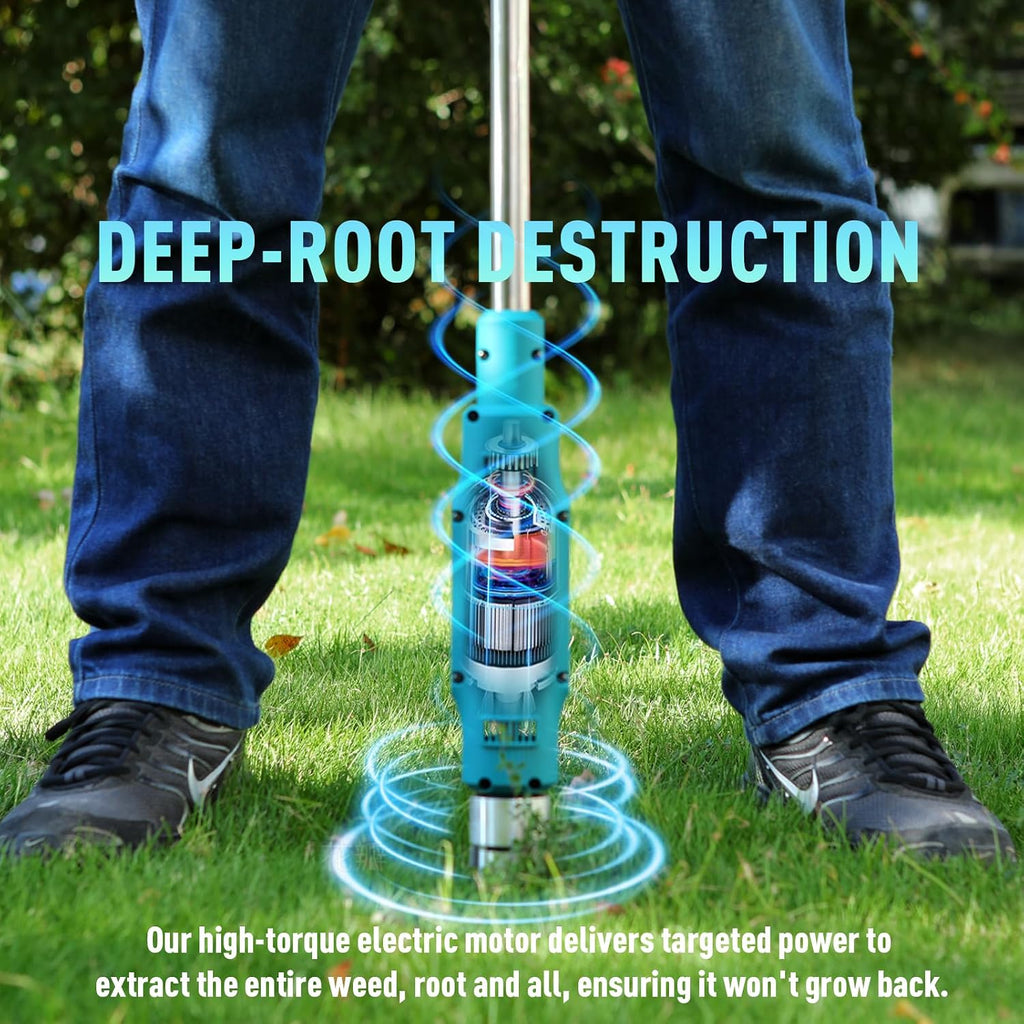 21V Electric Weed Puller Tool, Stand Up Heavy Duty Weed Puller w/3000mAh Battery*2, Root Weeder for Lawn/Yard