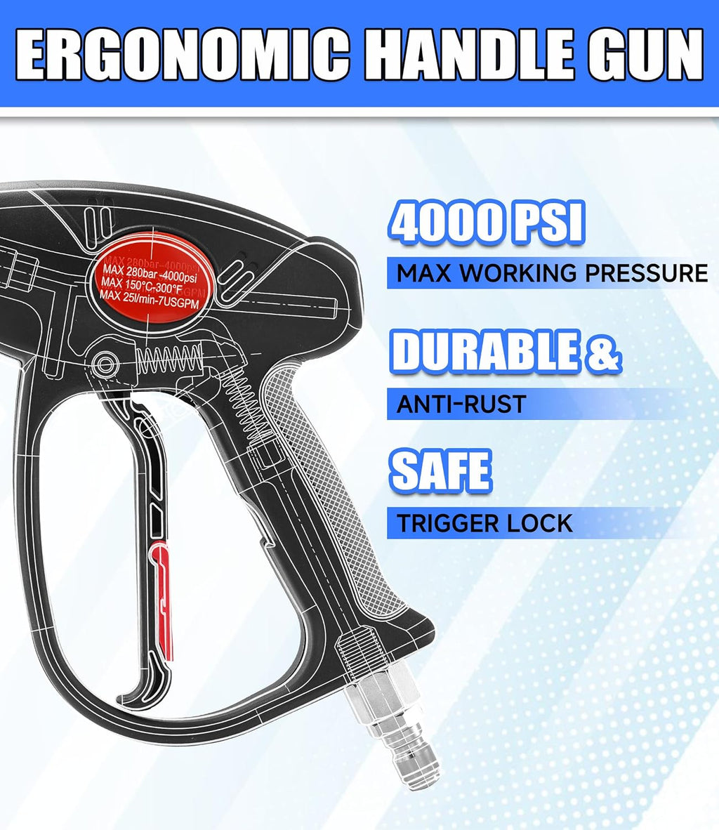 M MINGLE Swivel Pressure Washer Gun with Extension Wand, 3/8" Quick Connect | 4000 PSI High Pressure Spray Gun with 5