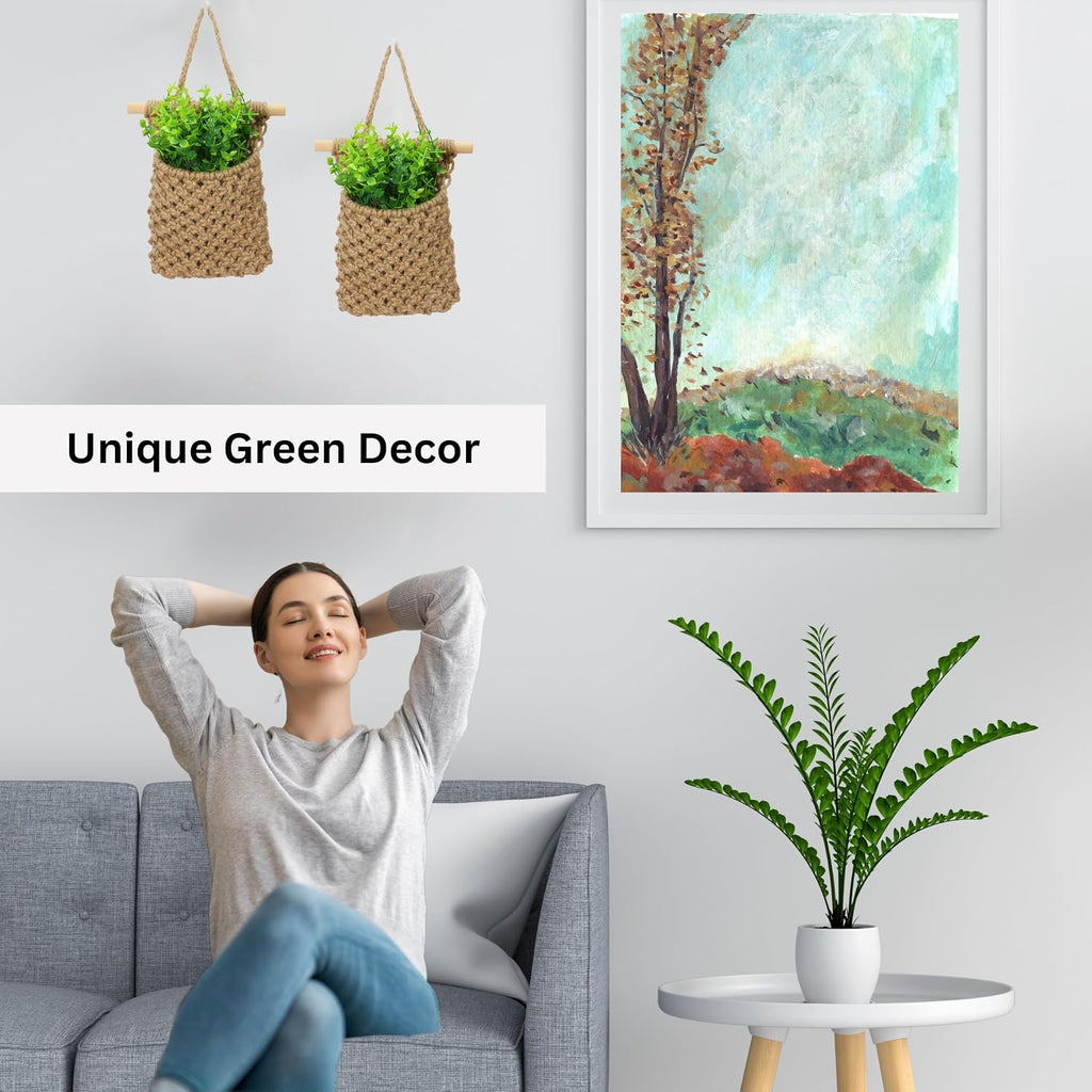 2 Packs Macrame Wall Planters with Faux Eucalyptus, Wall Decor | Hanging basket for wall plant, Wall Plant Holder, Wall