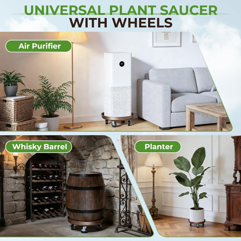 Plant Caddy With Wheels 12" Metal Plant Saucers for Indoors 310 Lb Capacity | Rolling Plant Stand, 360° Locking Casters