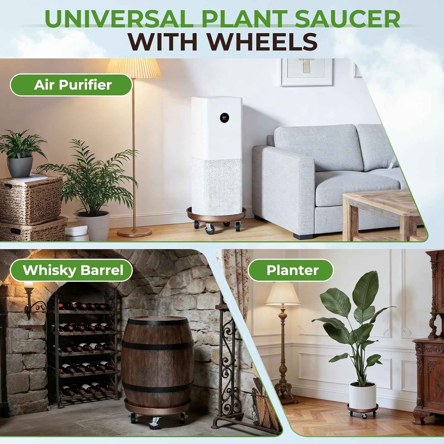 Plant Caddy With Wheels 12" Metal Plant Saucers for Indoors 310 Lb Capacity | Rolling Plant Stand, 360° Locking Casters