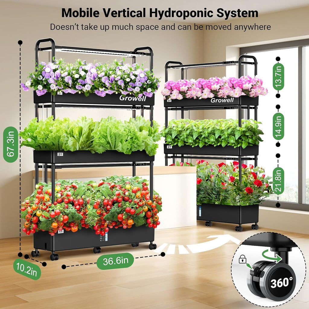 Growell Large Hydroponics Growing System Kit, 90 Pods Vertical Hydroponic Garden with 2 Light Modes Grow Light, Auto