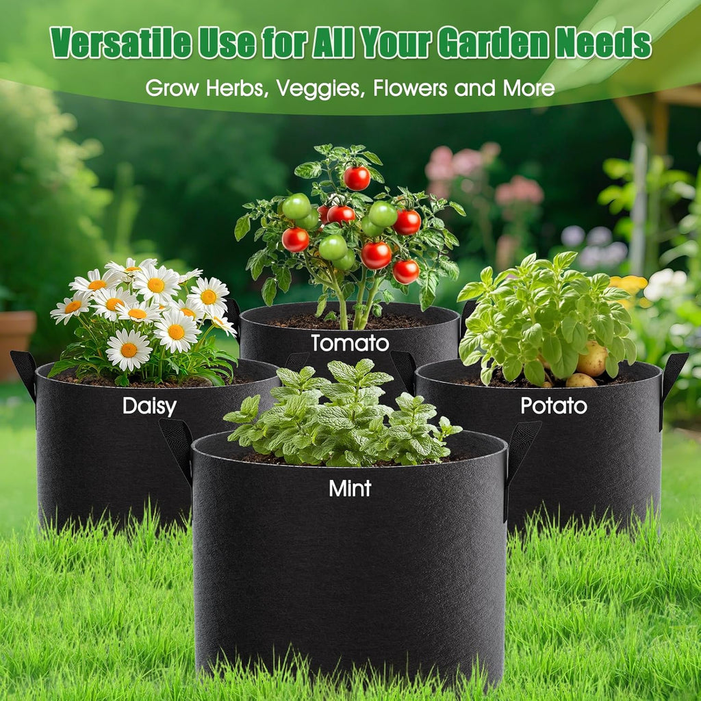 25 Gallon Plant Grow Bags 8 Pack 300G Fabric Pots with Handles | Excellent Drainage, Healthy Root Growth, Reusable For