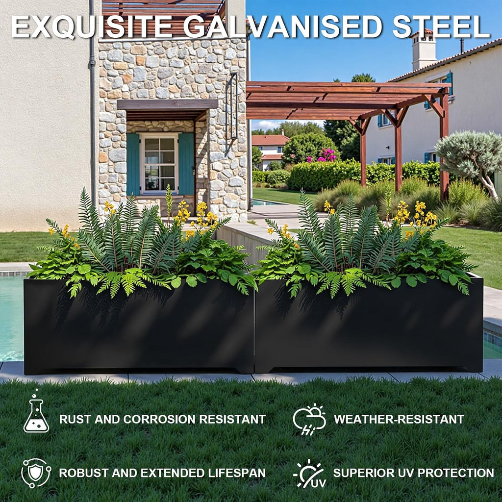 36" Black Long Box Planter with Legs, Large Rectangular Planter for Outdoor | Heavy-duty steel, rust-resistant, with
