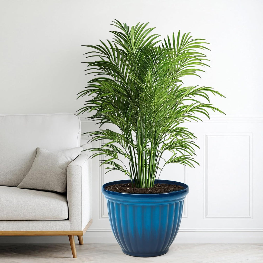 Autodaya 15" Large Planters for Outdoor Plants Set of 2 Plastic Flower Pots | Gradient Blue Finish and 3D Textures