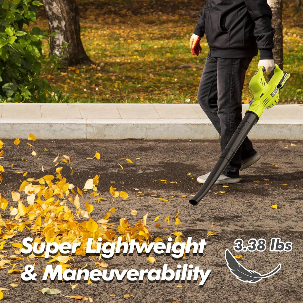 Leaf Blower Cordless 21V Electric with 2 Batteries and Charger Lightweight | 2 Speed Modes & 2.0Ah Powerful Battery