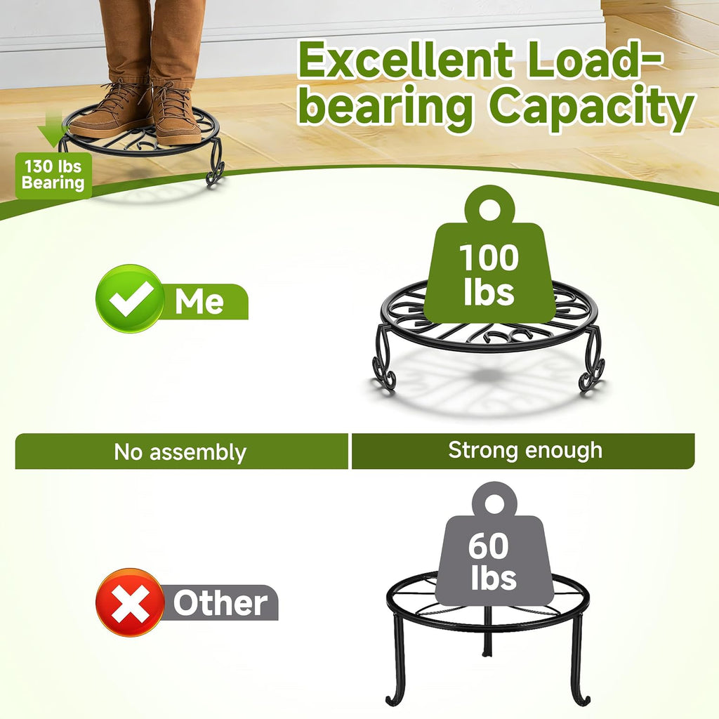 NSYOOMH 3-Pack Sturdy Plant Stands for Outdoor & Indoor Use, Heavy Duty Rustproof Metal Pot Stand Holder, Single Short