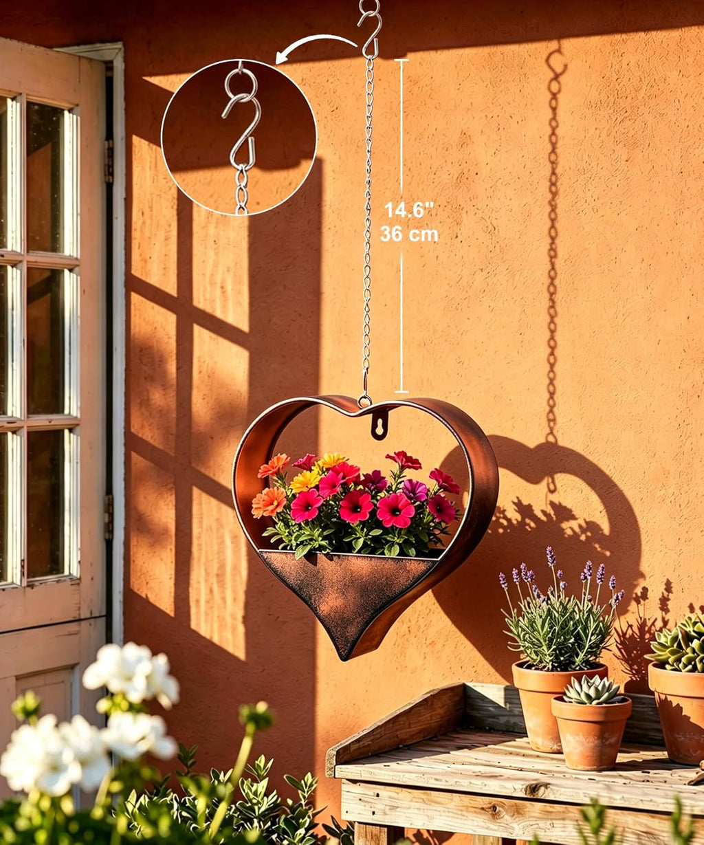 Metal Plant Hangers Indoor and Outdoor: Pots with Drainage Hole | Heart Shape Hanging Planters for Window Wall Living