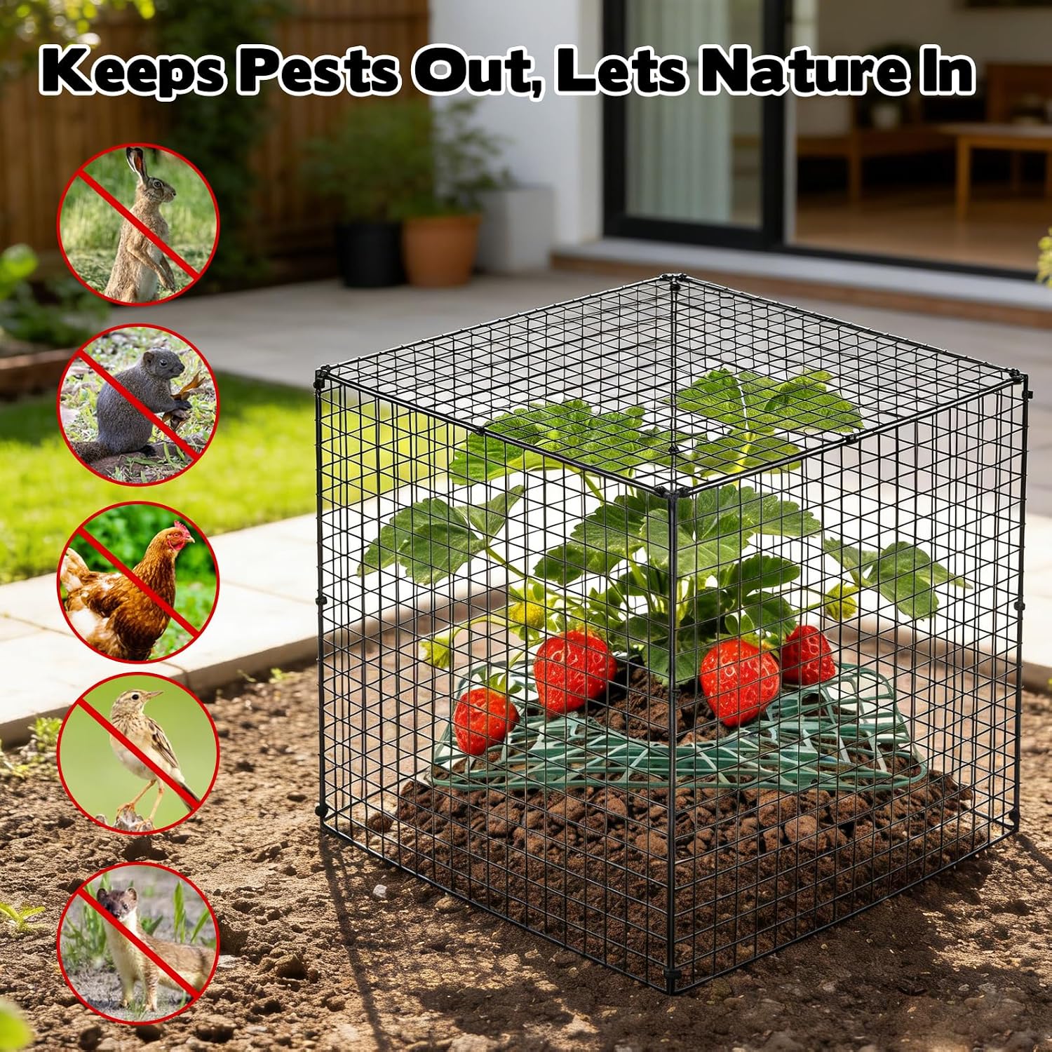 6 Set Upgraded Strawberry Protection Supports with Wire Plant Protectors from Animal Sturdy Metal Wire Plant Cages Mesh