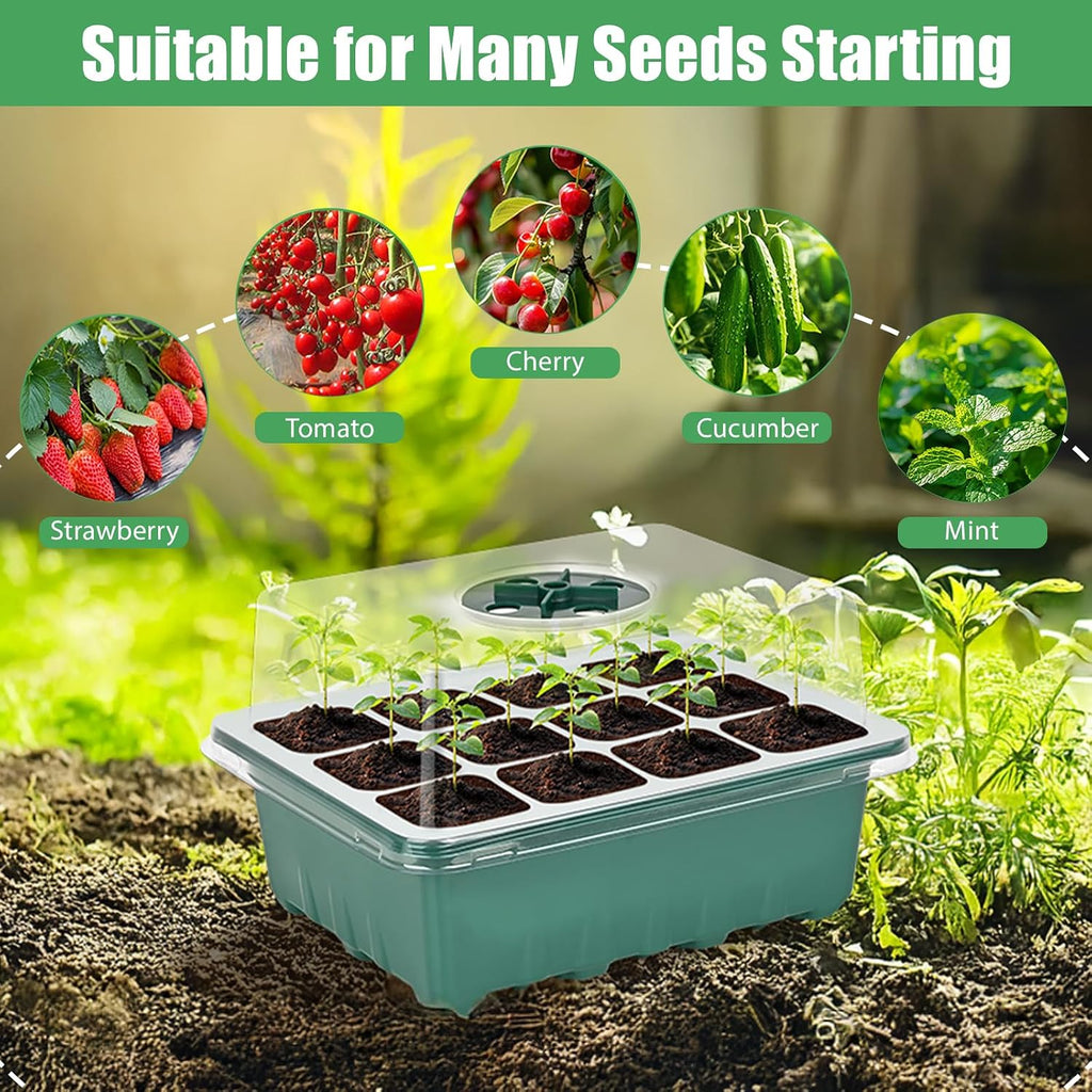 Sckee 6 Pack Seed Starter Tray with 10"x20.75" Seedling Heat Mat, Seed Starter Kit with Humidity Dome, Seed Starting