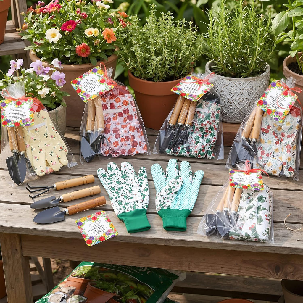 Cuffbow 6 Set Mother's Day Gardening Gifts Floral Gardening Gloves, Garden Shovel, Mini Garden Tools with Mother's Day