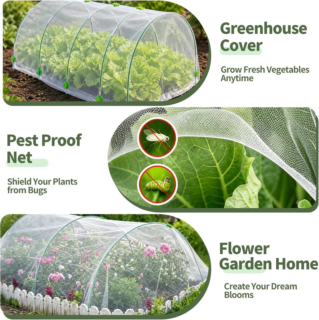 10×20 FT Ultra Fine Garden Mesh Netting with 36PCS Fiberglass Hoops, Reusable Raised Garden Bed Cover for Vegetables