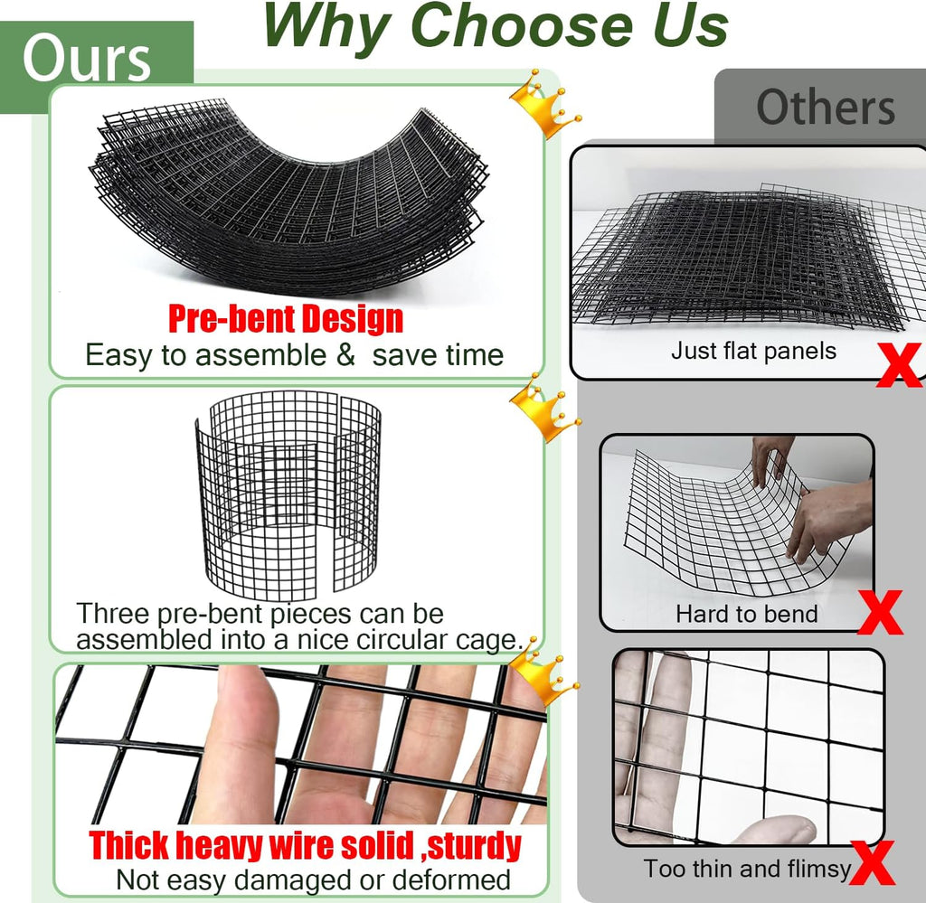 6 Pack Plant Protector from Animals, 13.5" Dia x 14" H Wire Plant Protectors, 18pcs Pre-Bent Metal Mesh to Keep Animals