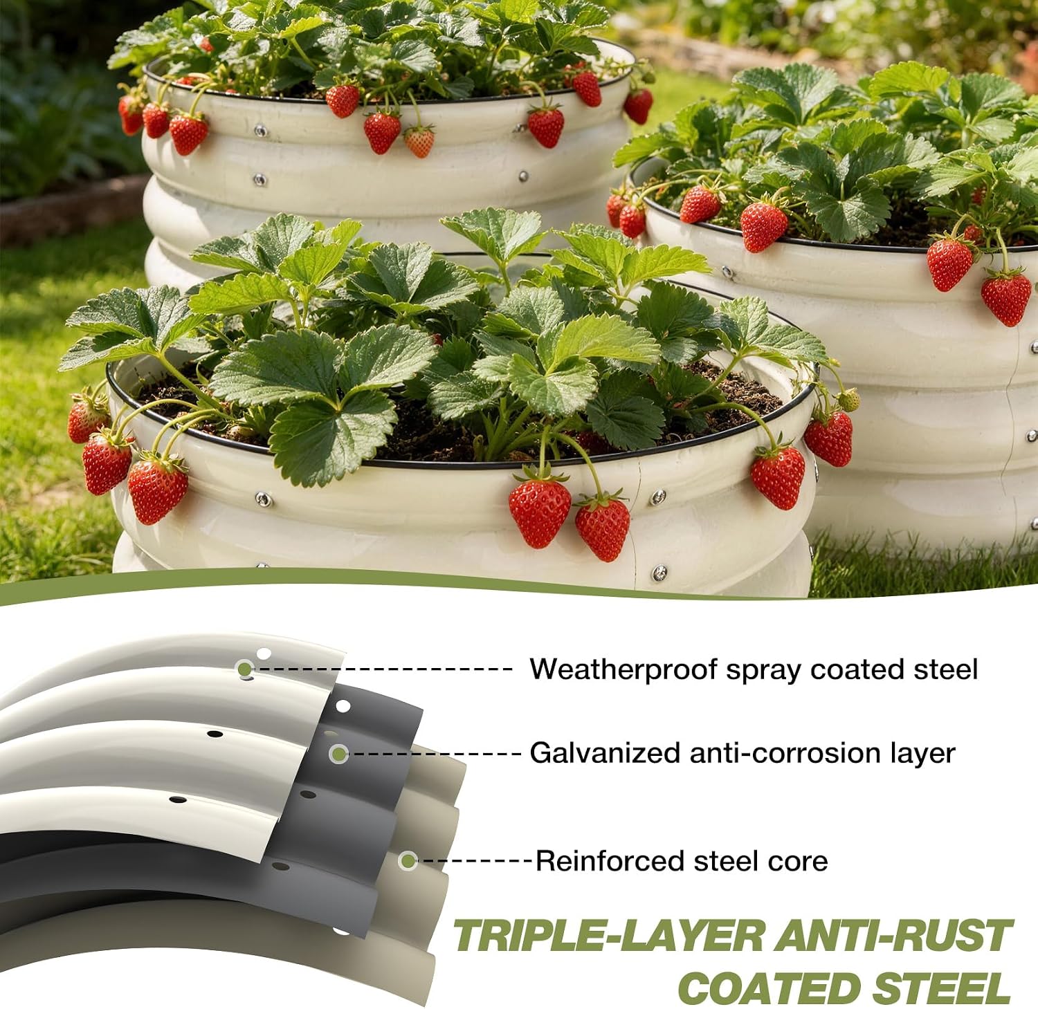 SHALL 3PCs Galvanized Raised Garden Bed Kit, 2x2x1ft Round Planter Boxes Outdoor W/Mini Seed Spreader, Disk Seeder, 2X