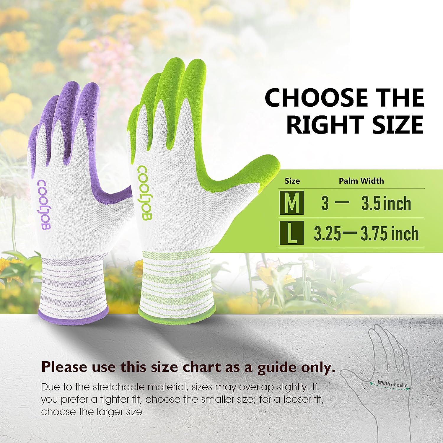 COOLJOB 10 Pairs Gardening Gloves for Women, Breathable Rubber Coated, M | Purple & Green, Textured Latex Palm