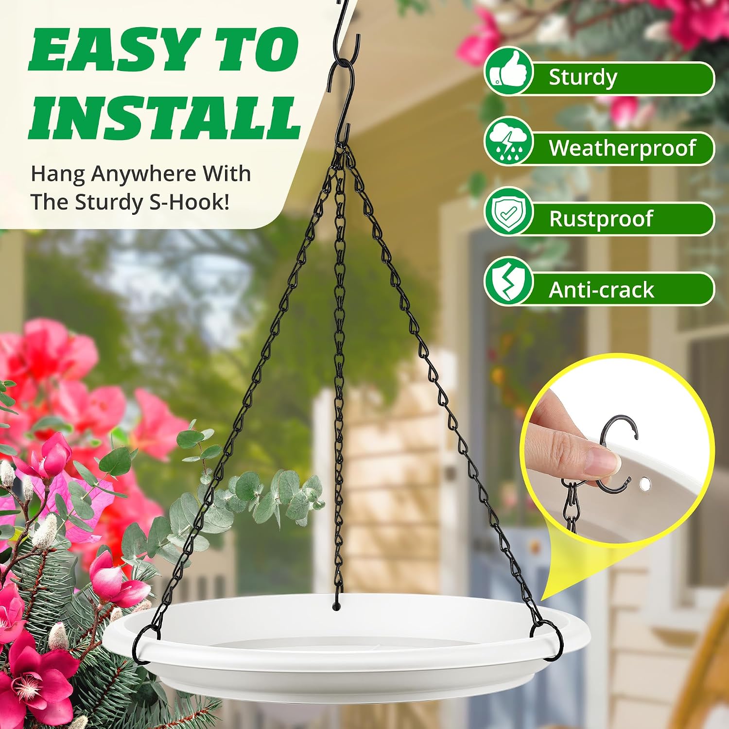 Hanging Planter for Plant, 12" Plant Saucer with Chain(5 Pcs,White) | Adjustable Plants Hanger Shelf Decorative Hanging