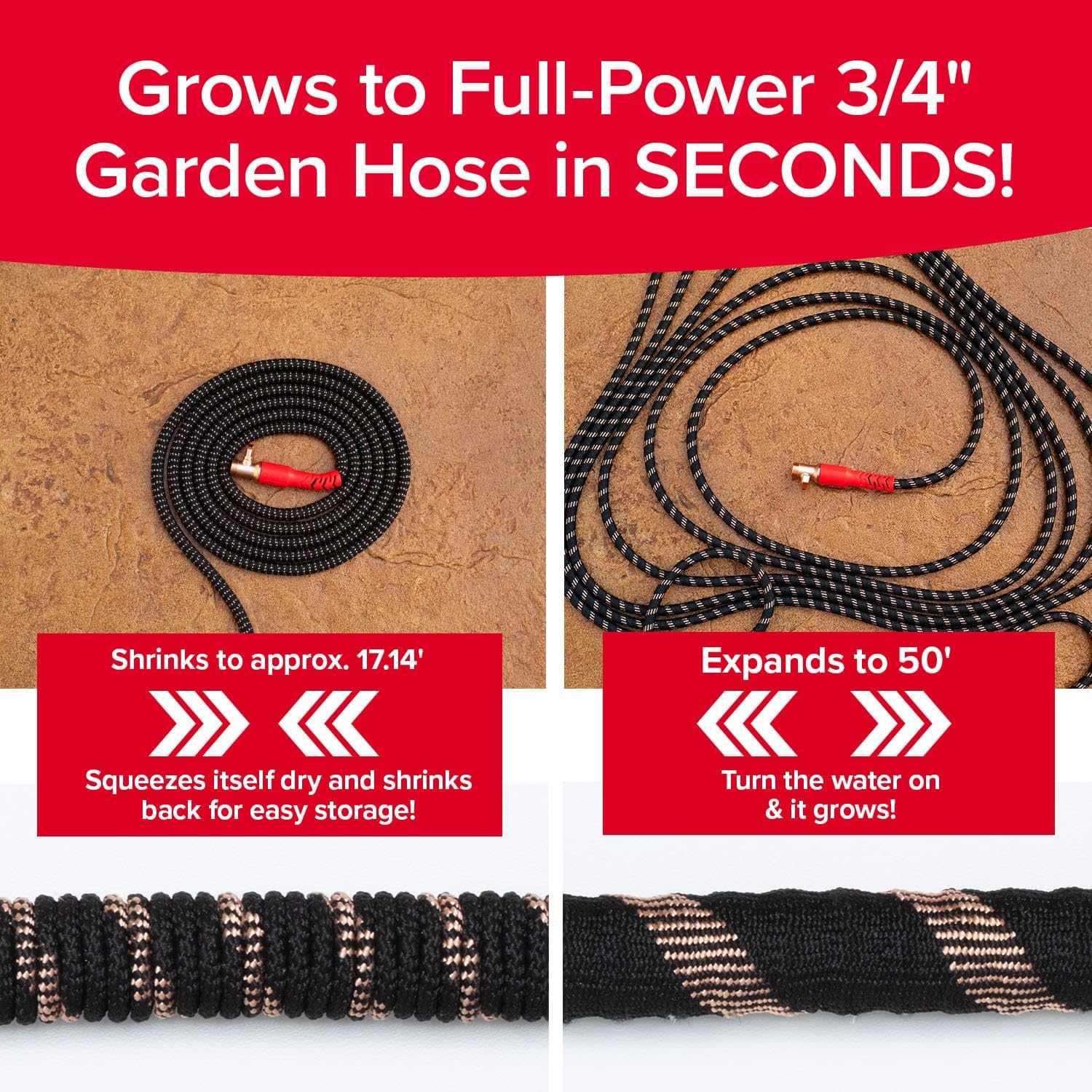 Pocket Hose 50 FT Copper Head Expandable Garden Hose, As Seen on TV | Anti-burst sleeve reinforced with bulletproof