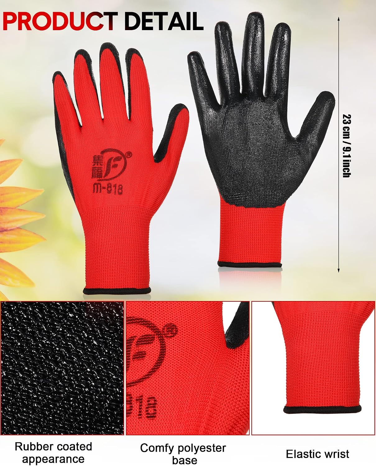 Honeydak 36 Pairs Garden Gloves Bulk for Men Women | Heavy Duty Work Gloves, Breathable Rubber Coated, Durable