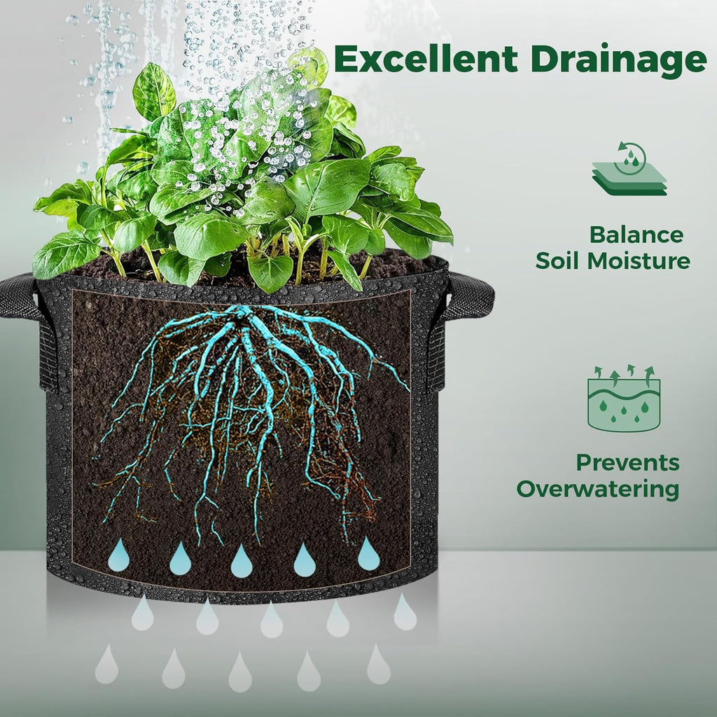 T4U Grow Bags 25 Gallon 5 Pack, Large Fabric Pots for Outdoor Plants Trees | Saplings shrubs planters, Heavy duty