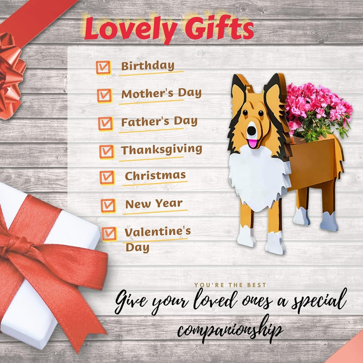 Sheltie Dog Planter Pots, Animal Shaped Flower Pot | Cute Plant Gift for Women and Pet Lovers, Indoor Outdoor Garden