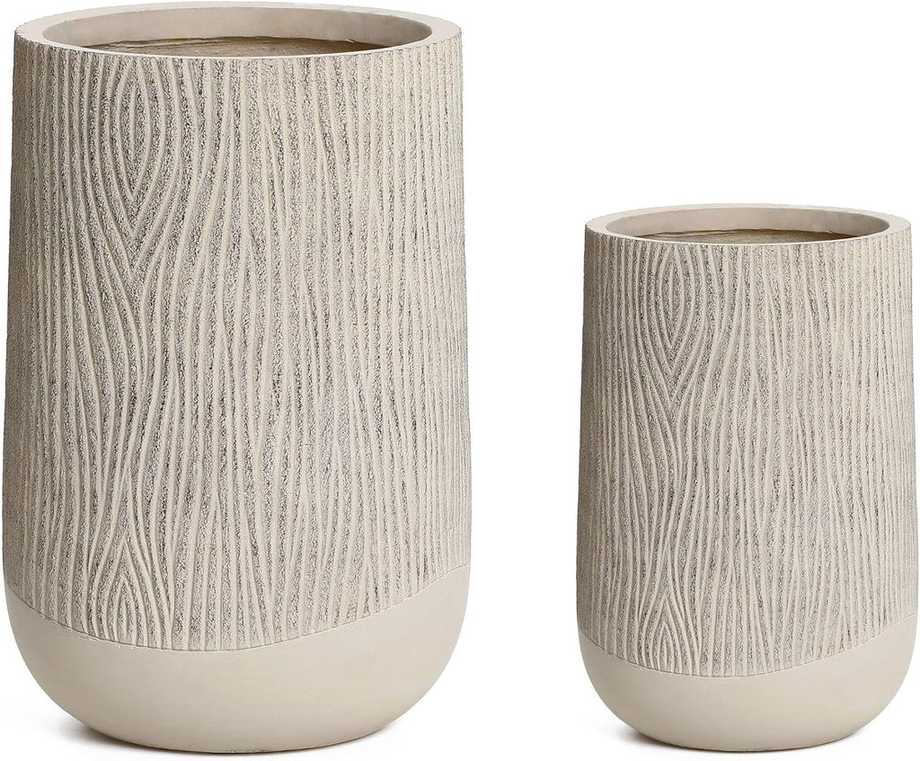 LuxenHome Blended Tan 19" Tall Plant Pot, Large Garden Pot for Plants | With Drainage Hole and Plug, Textured Finish
