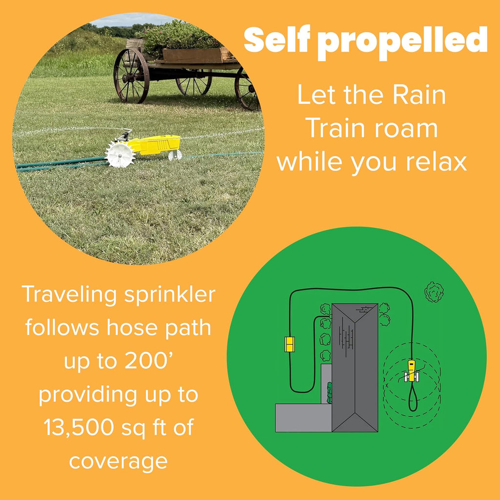Nelson Rain Train 13,500 Square Feet Cast Iron Outdoor Lawn Traveling Water Sprinkler for Yard, and Garden, with Auto