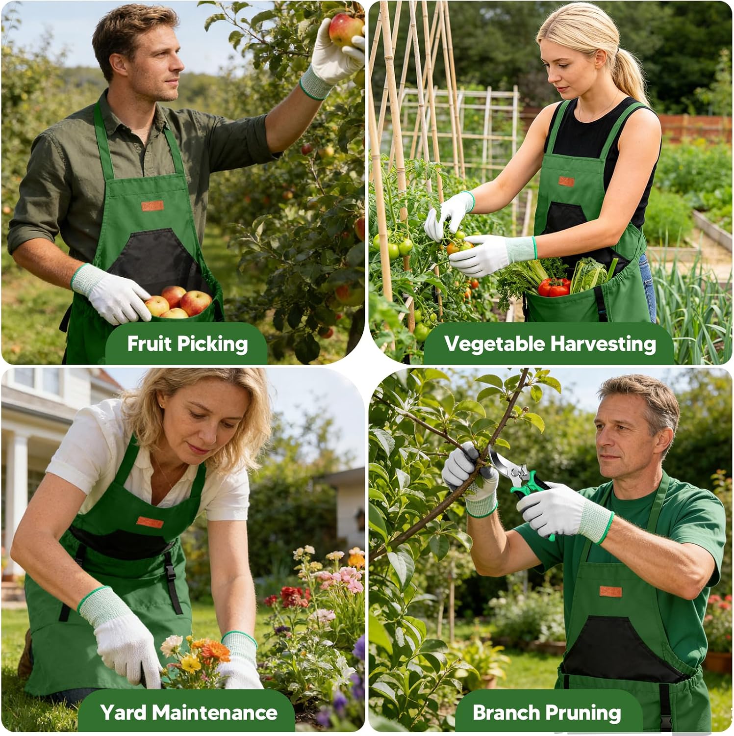 3PCS Gardening Apron, Harvest Apron with Shears and Gloves for Women, Men | Cross-Back, Large Quick Release Pocket