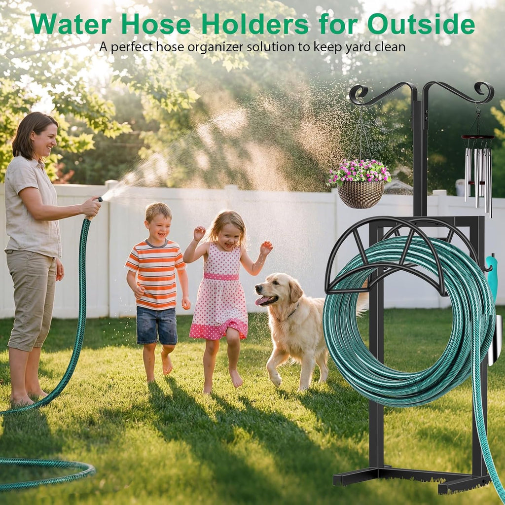 TomCare Garden Hose Holder, 4 Spikes Hose Stand for 160FT Outdoor Hose | Thick Metal Frame, 250 lbs Load Capacity, 2