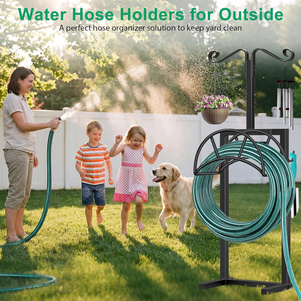 TomCare Garden Hose Holder, 4 Spikes Hose Stand for 160FT Outdoor Hose | Thick Metal Frame, 250 lbs Load Capacity, 2