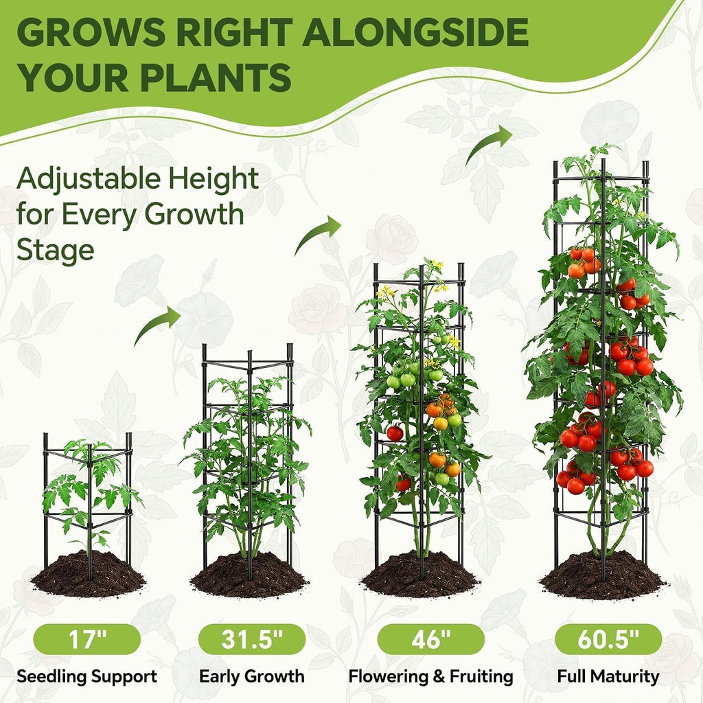 46 Inch Heavy Duty Metal Tomato Cage for Garden - 3 Pack Metal Steel Tomato Cages, Panel-Assembled Garden Trellis