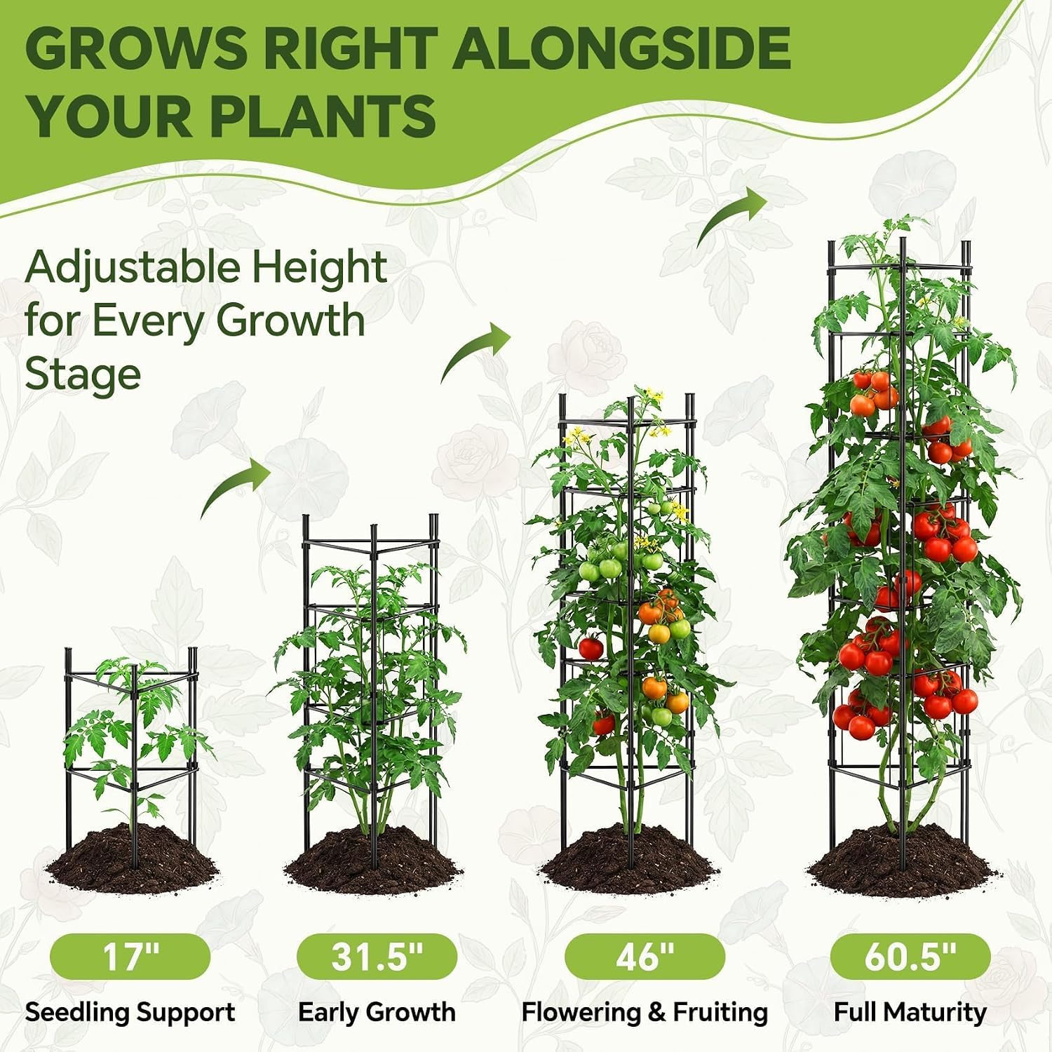46 Inch Heavy Duty Metal Tomato Cage for Garden - 3 Pack Metal Steel Tomato Cages, Panel-Assembled Garden Trellis