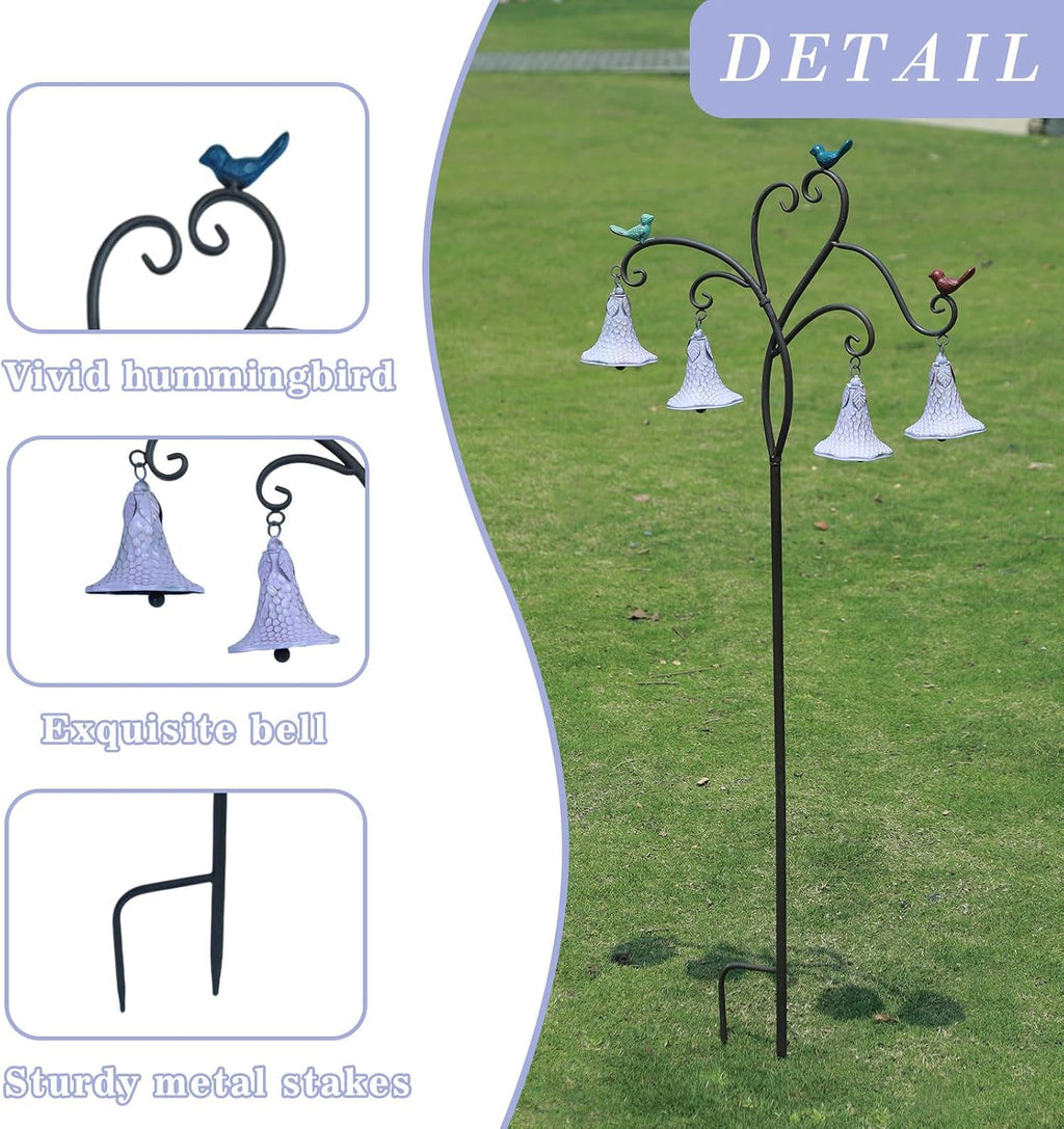 HOUYANG 48 Inch Metal Decorative Garden Stake with Bird and Bell Decor | Rustic Metal Flowers Yard Art for Outdoor Yard