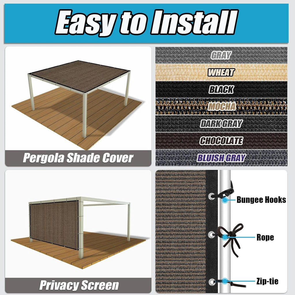 Amagenix Sun Shade Cloth Privacy Screen with Grommets 90% Sunblock Shade, Pergola Replacement Shade Cover Canopy for