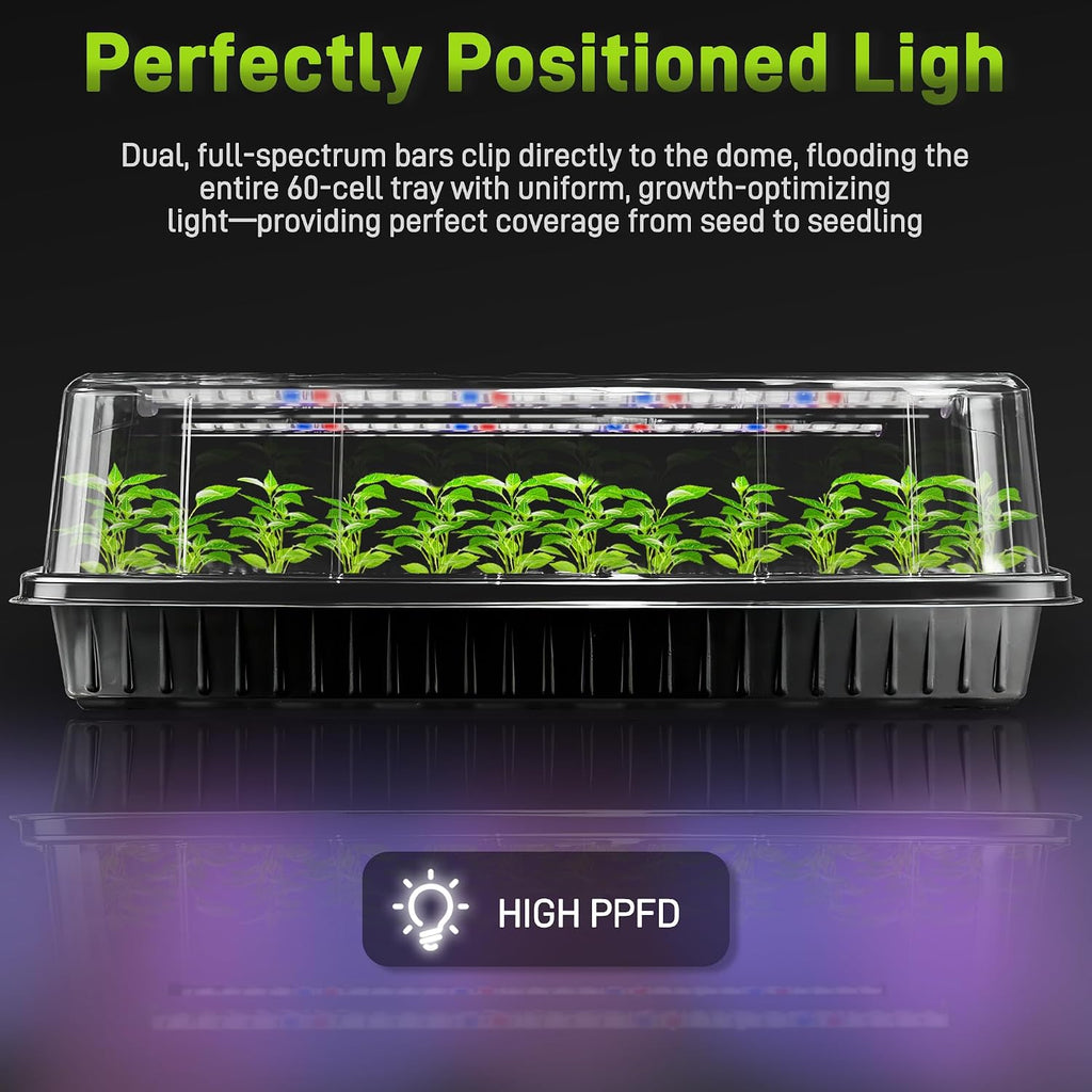 Mulctun 120-Cell Seed Starter Tray with Grow Light, Seedling Starter Trays with 4.08" Humidity Dome, Self-Watering