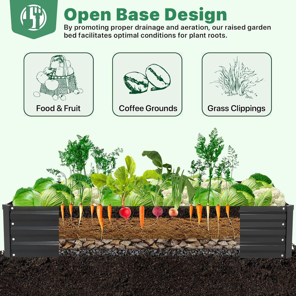 ONCEMORE Galvanized Raised Garden Bed for Vegetables Flowers Herbs, Metal Raised Garden Bed Kit with 2 PCS Tomato Cage