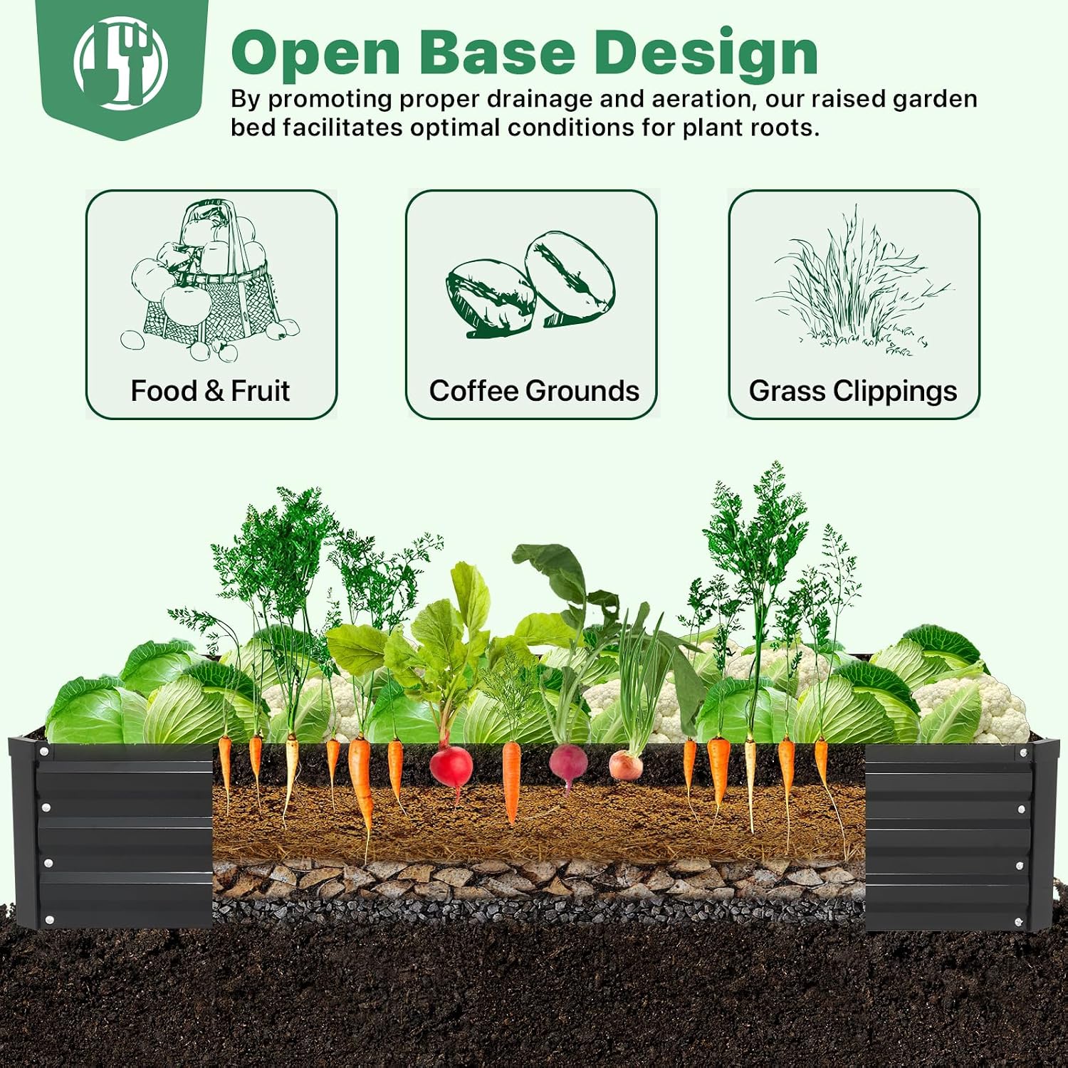 ONCEMORE Galvanized Raised Garden Bed for Vegetables Flowers Herbs, Metal Raised Garden Bed Kit with 2 PCS Tomato Cage
