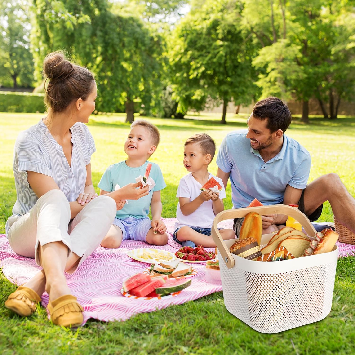 Roshtia 6 Pcs Plastic Mesh Storage Basket with Handle 9.8 x 10.2 x 7.1 Inch Garden Harvest Storage Basket Multi
