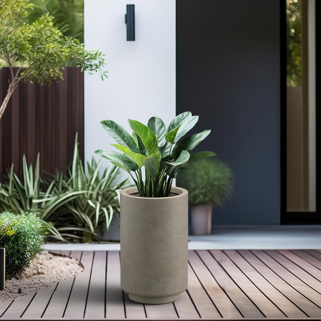 Kante Small Round Tapered Weathered Concrete Planter 15.7" Tall, Outdoor | Rubber Plug for Indoor, Drainage for Garden